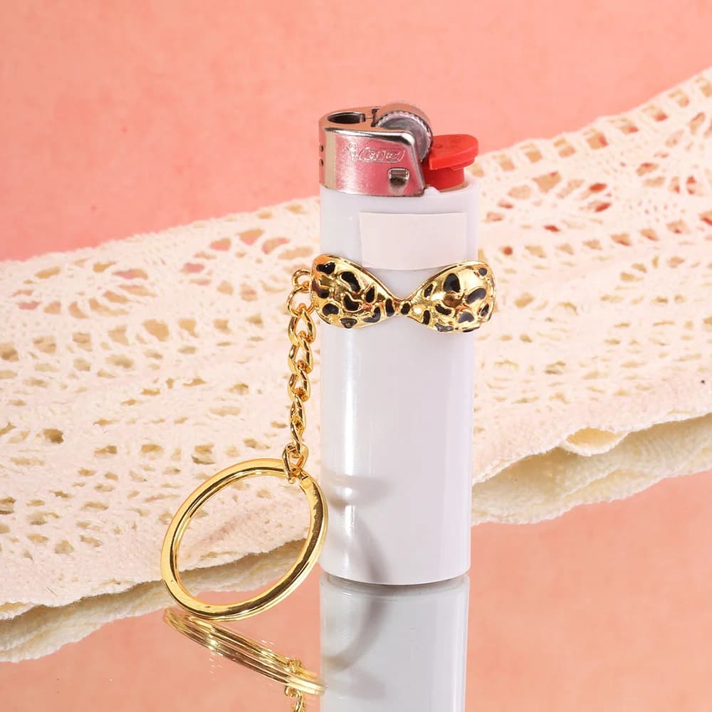 Leopard Print Bra Style Lighter Holder Keychain for BIC J6