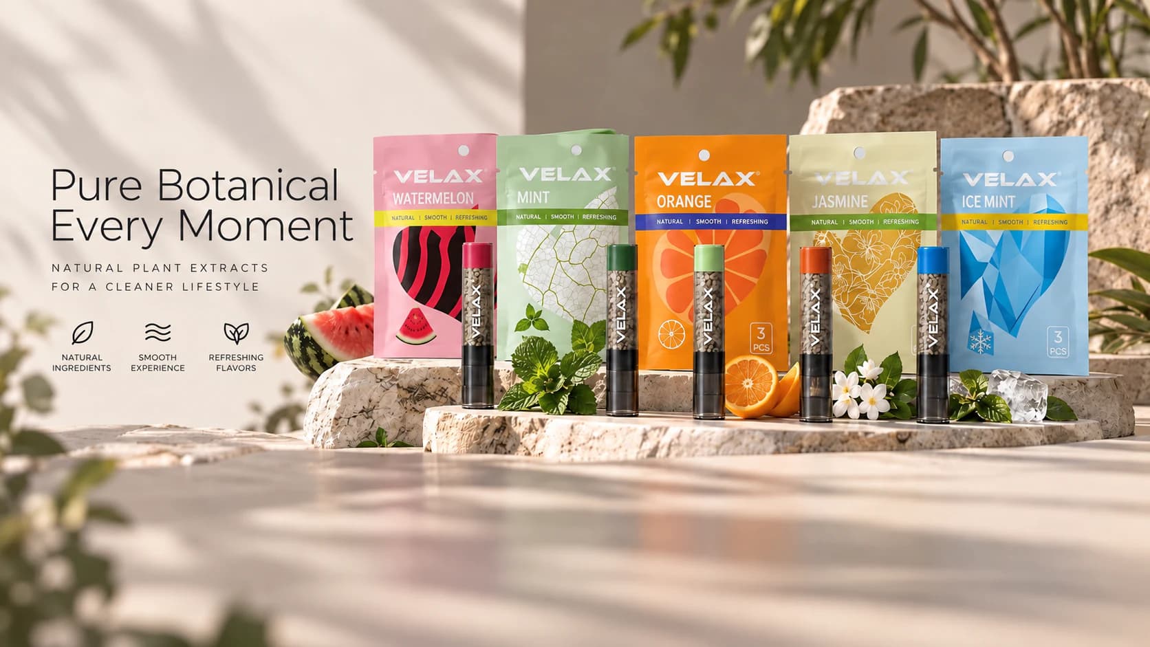 Source-supplied VELAX packaging range visual.