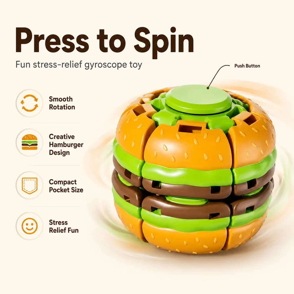 Hamburger Push-Spin Gyroscope Fidget Toy - additional product view