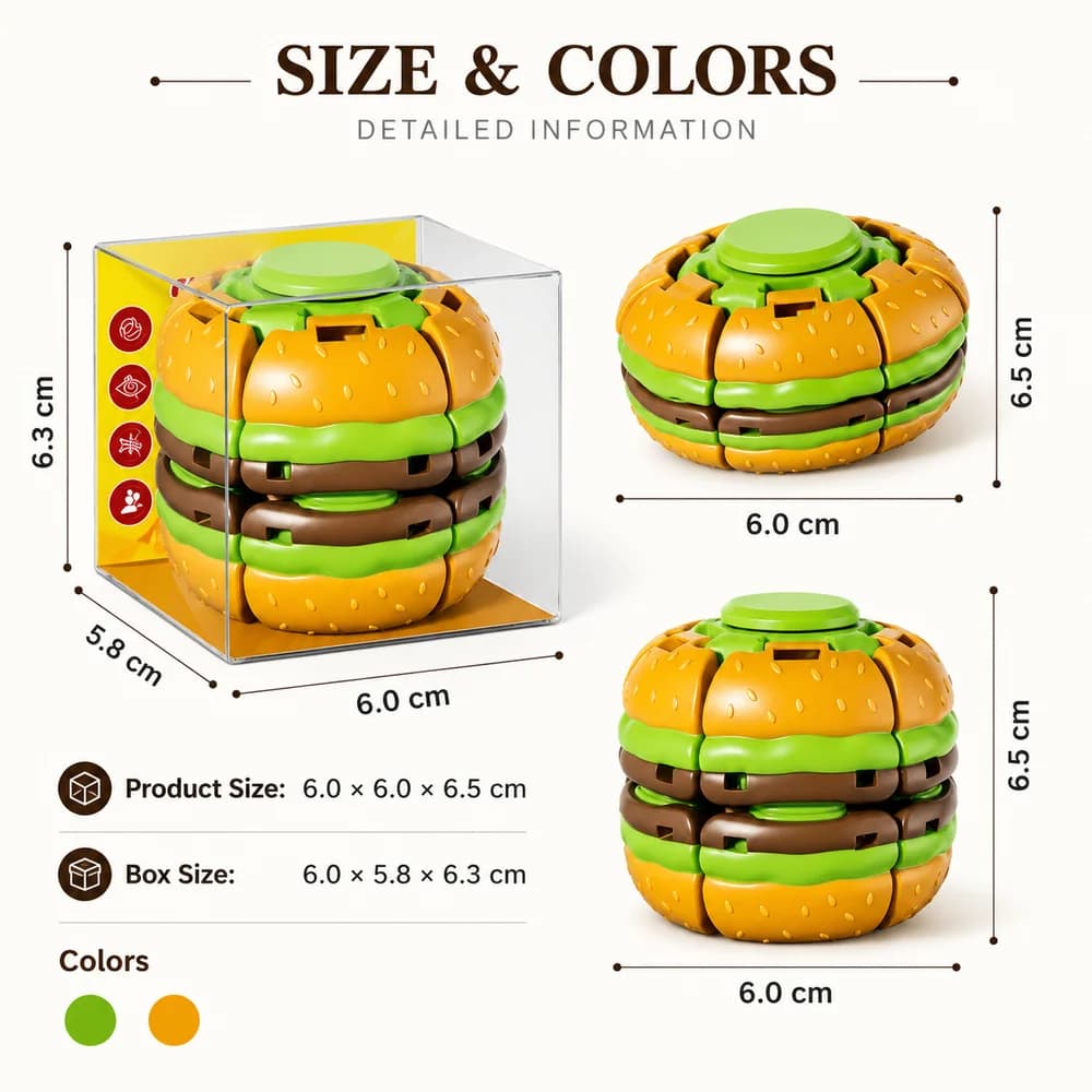 Hamburger Push-Spin Gyroscope Fidget Toy - additional product view