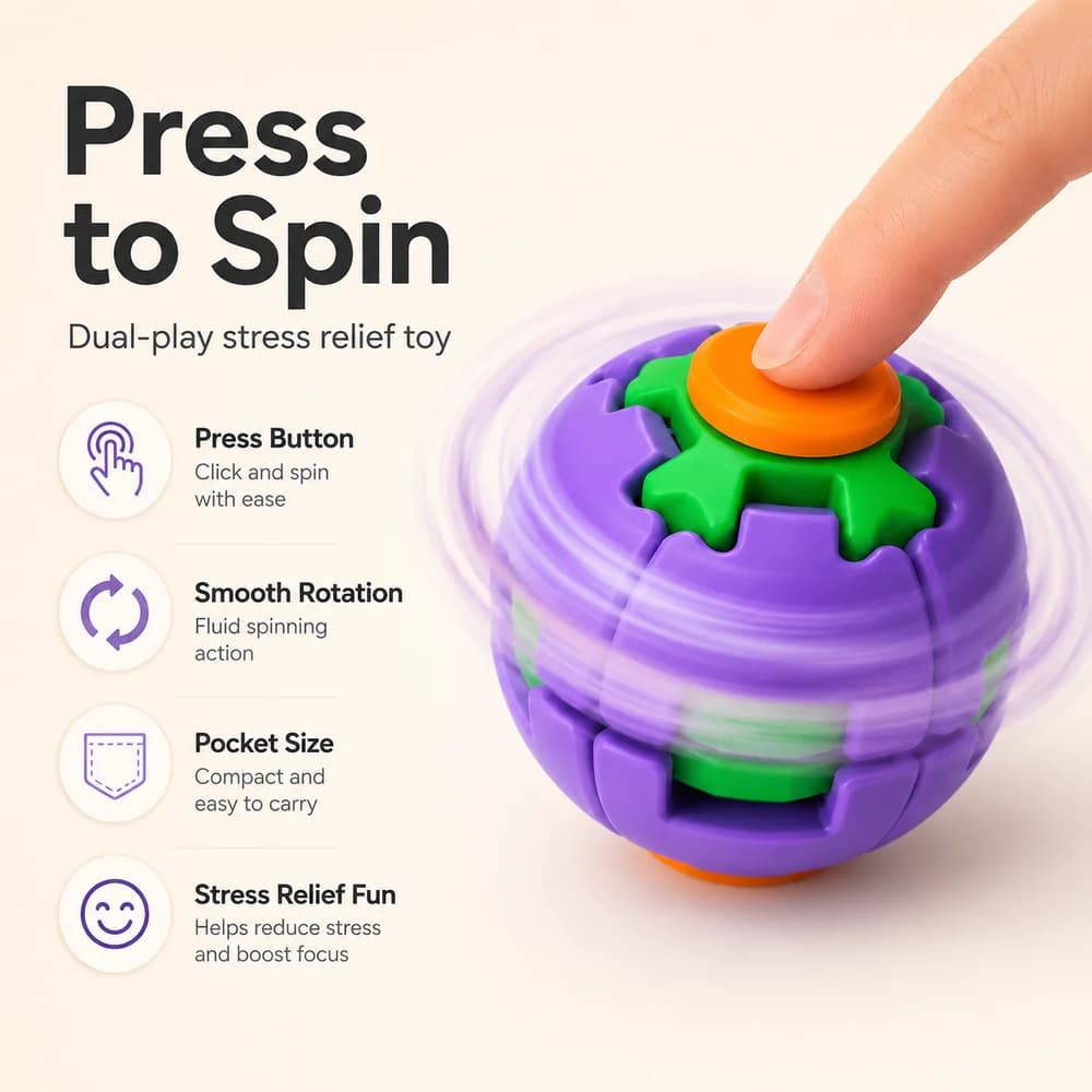 Press-to-Spin Decompression Ball Fidget Toy - additional product view