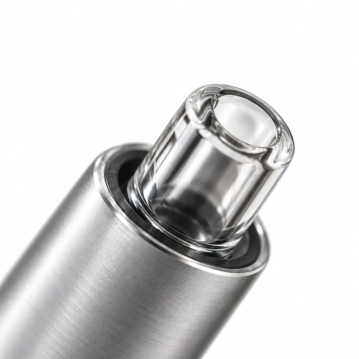 Concept close-up of a clear mouthpiece and its exterior metal surround